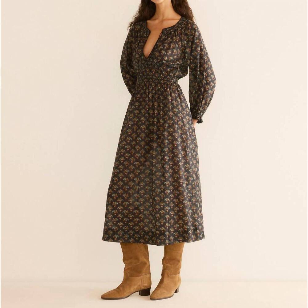 NEW DÔEN delfina midi dress in delphinium floral